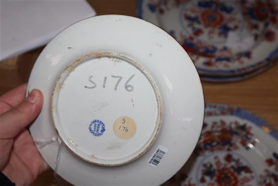 Five Spode stone china floral plates and a tobacco leaf plate, c.1820